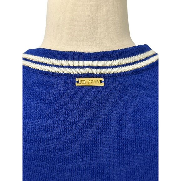 St. John Sport 2 PC Button Down Cardigan & Tank SET Royal Blue White Gold Size M - Picture 11 of 16